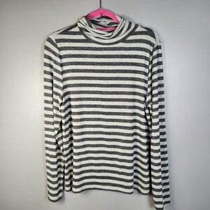 LOFT Metallic Shimmer Striped Ribbed Turtleneck Top Grey/Silver Size XL